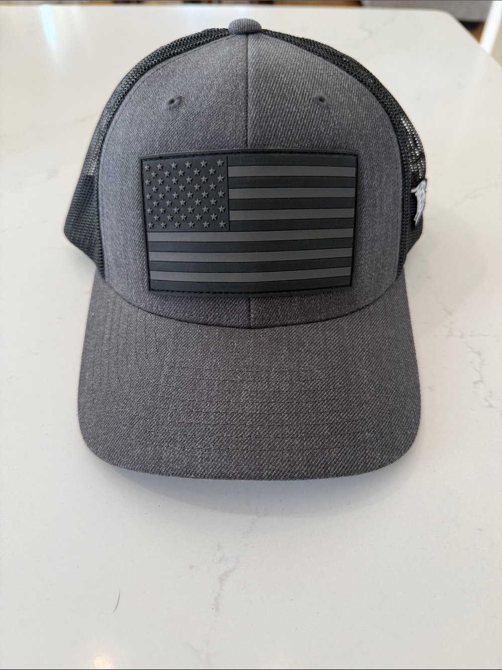 Men's Branded Bills Gray Trucker Cap with Black Flag Patch